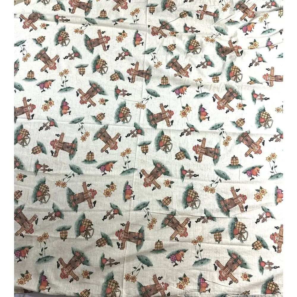 Fall Scarecrow Pumpkin Harvest Tablecloth 56x98” Autumn Thanksgiving Fabric